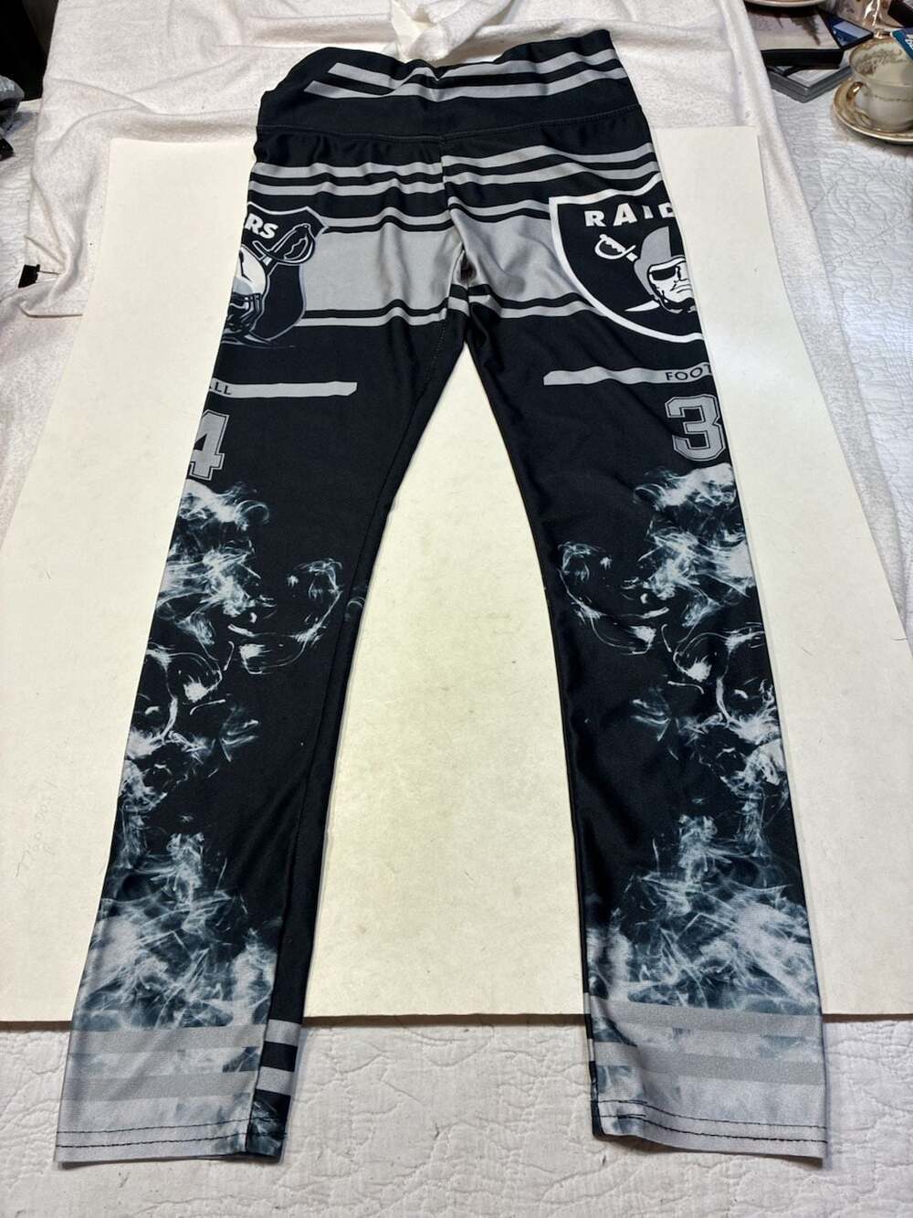 Las Vegas Raiders NFL Leggings Size S/M Black Silver Smoke Graphic